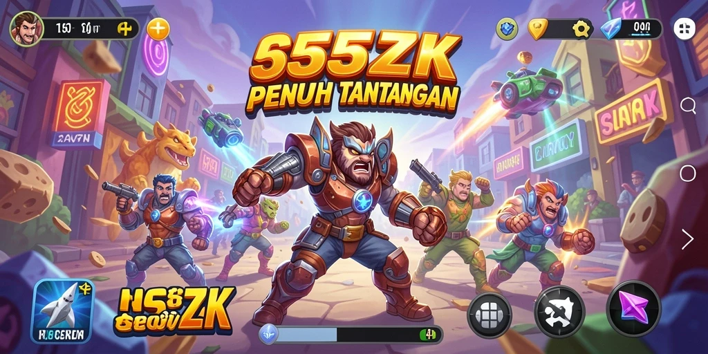 Screenshot menunjukkan aksi seru dalam permainan arcade 555ZK.