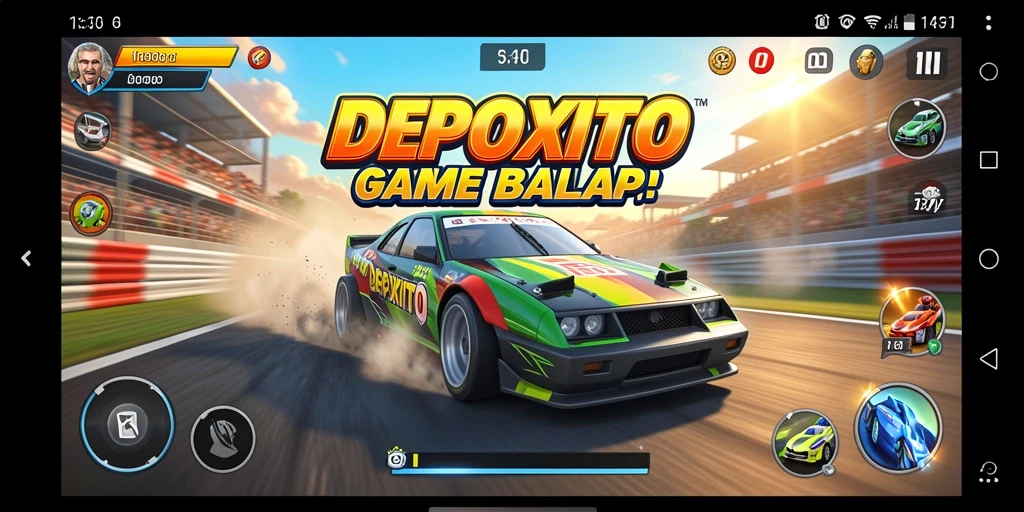 Screenshot gameplay DEPOXITO menampilkan mobil balap dalam aksi yang mendebarkan.