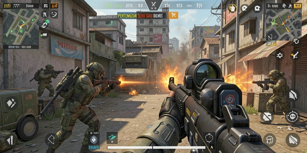 Tampilan gameplay L777 yang seru dan mendebarkan dalam mode FPS.