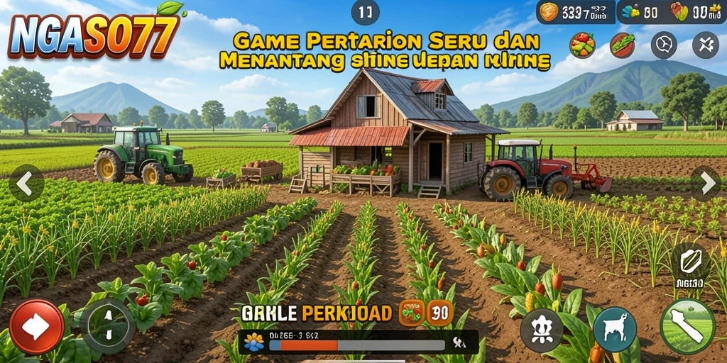 Screenshot NGASO77 menampilkan momen seru bertani di kebun virtual.