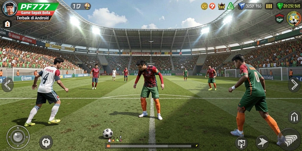 Tampilan gameplay <strong>PF777</strong> yang menegangkan saat pertandingan sepak bola berlangsung.