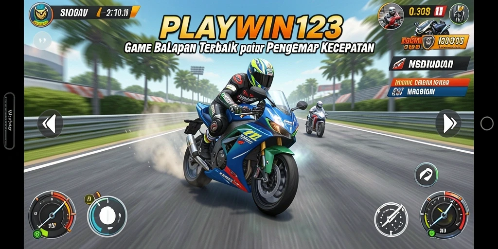 Tampilan gameplay seru dalam balapan motor cepat.