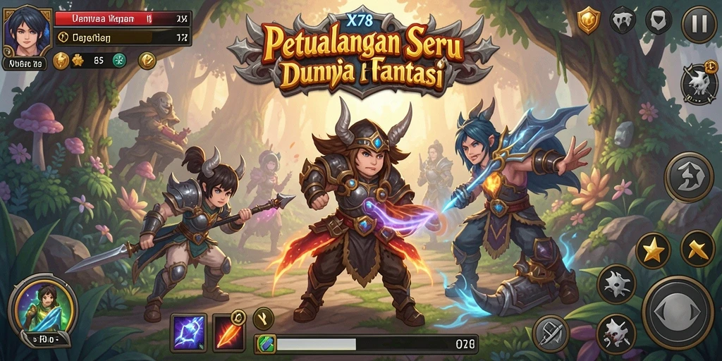 Tampilan gameplay X78 menampilkan karakter yang sedang bertarung dengan monster fantastis.